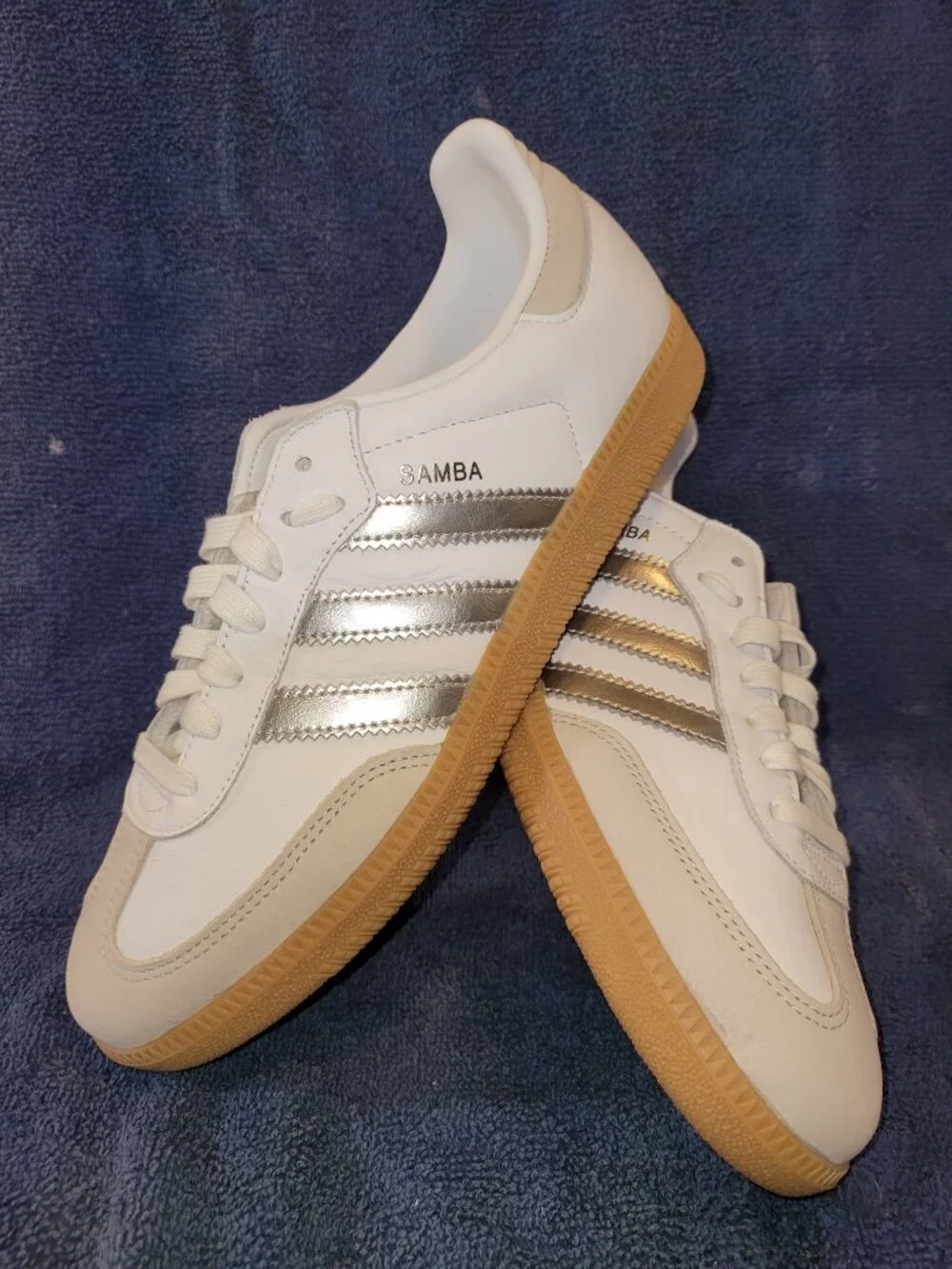 Adidas Samba🚺Women's Size 9 OG White Silver Metallic Grey Tan Sneakers JI2725 - Picture 14 of 16